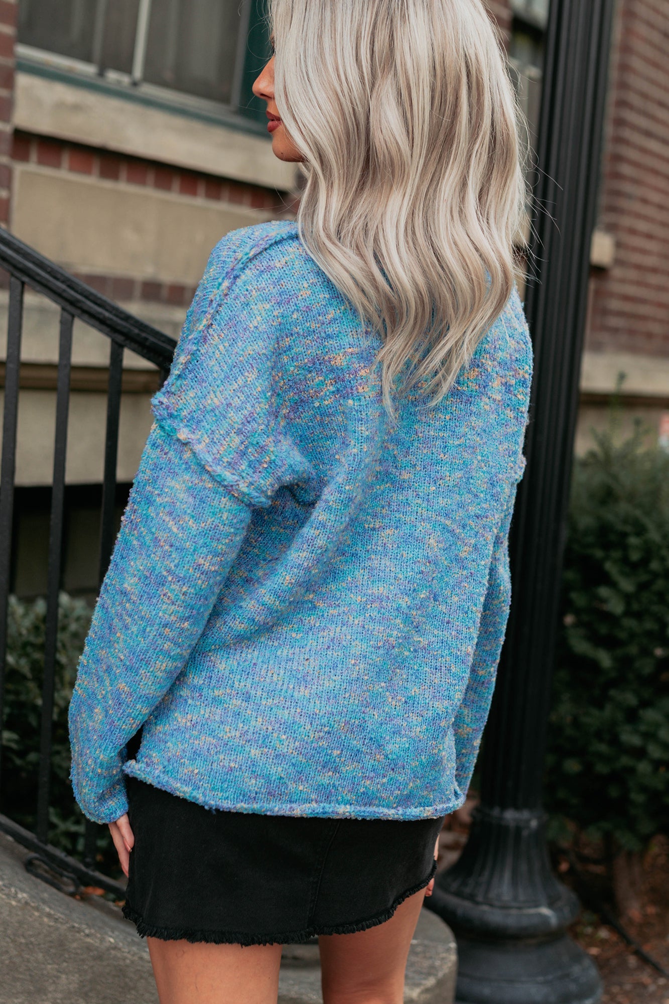 Peace Priority Oversized Knit Sweater (Blue Mix)