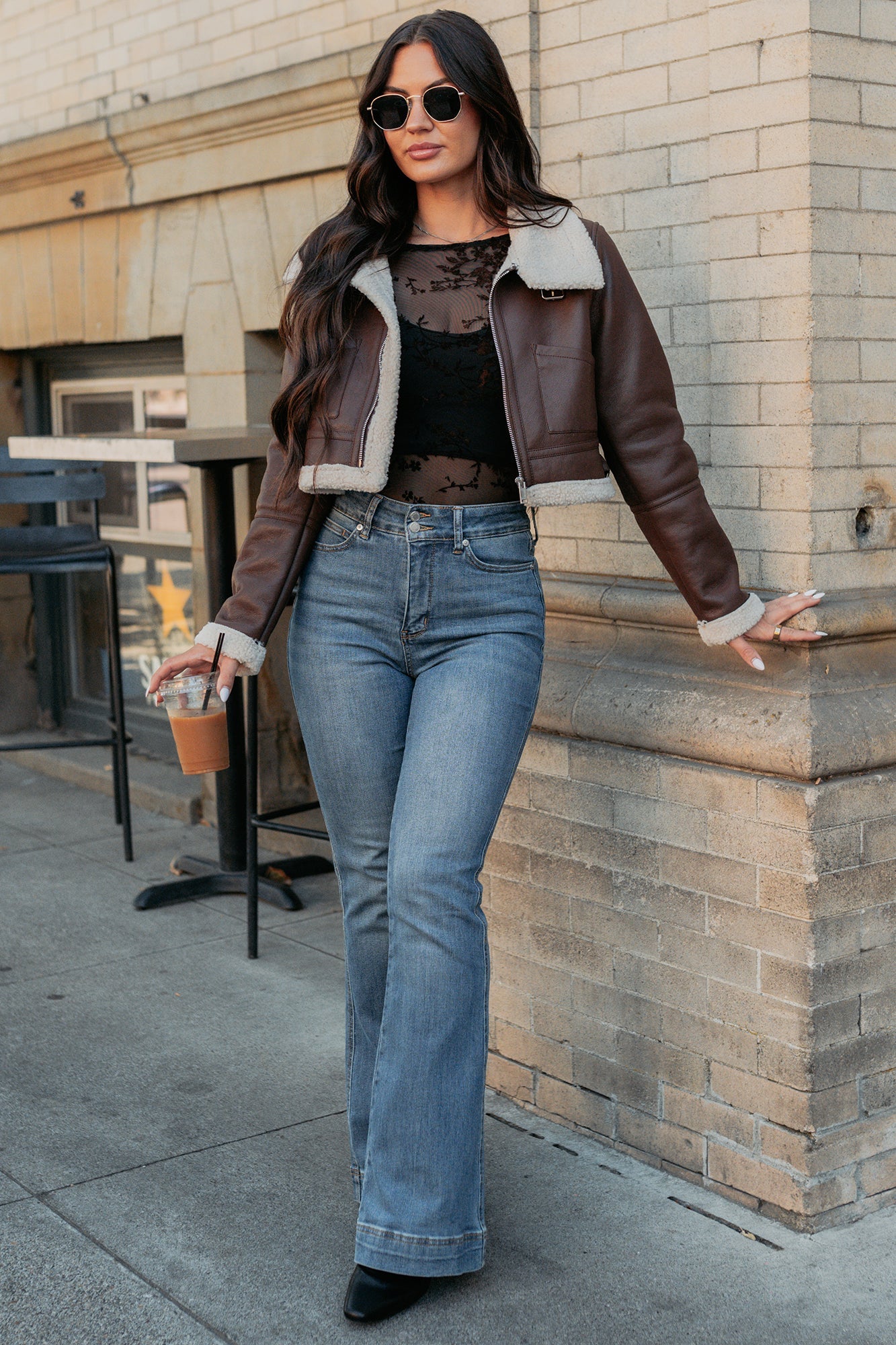 Urban Chill Faux Leather Sherpa Lined Jacket (Brown/Beige)