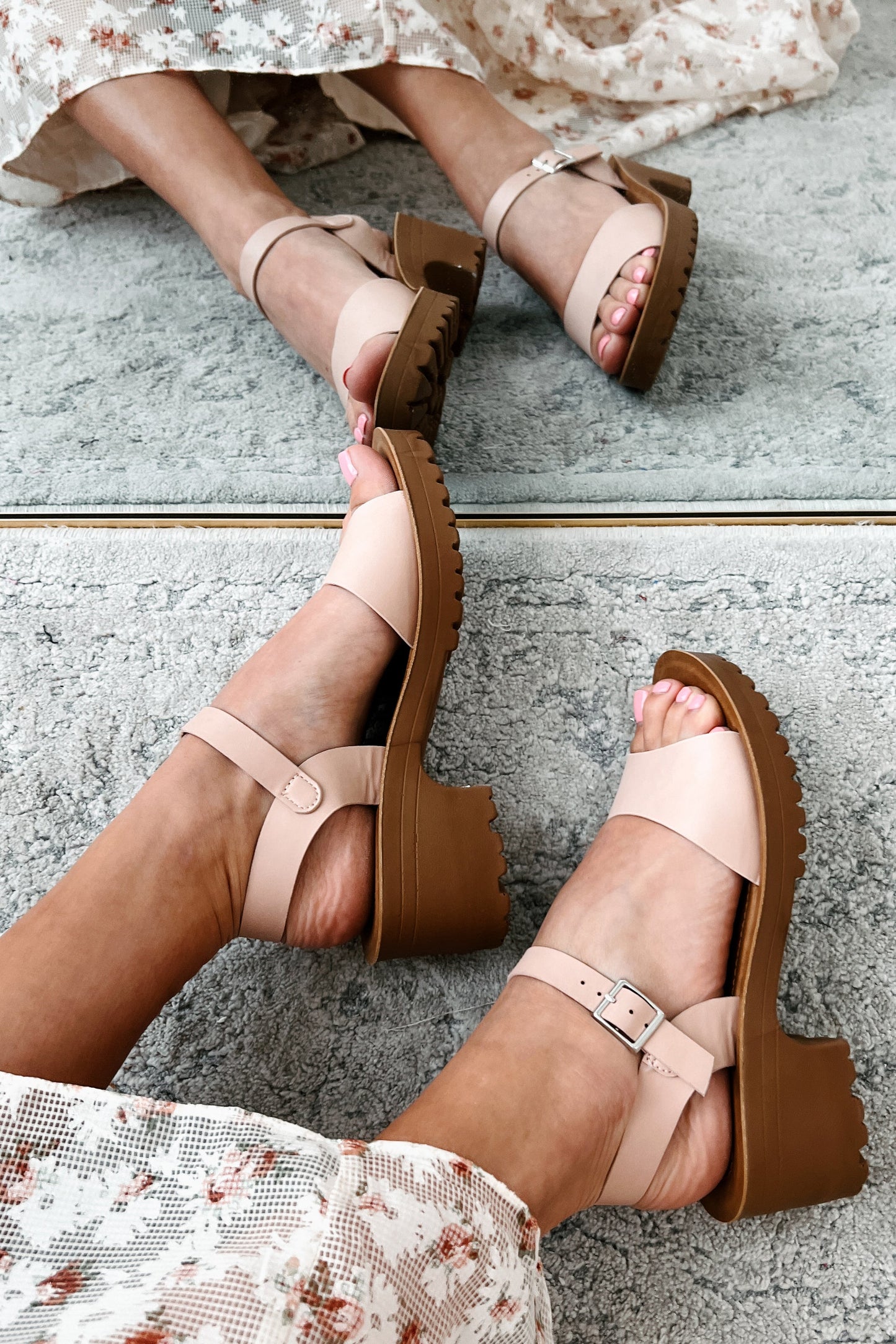 Walking On Air Open Toe Chunky Heel Sandals (Nude)