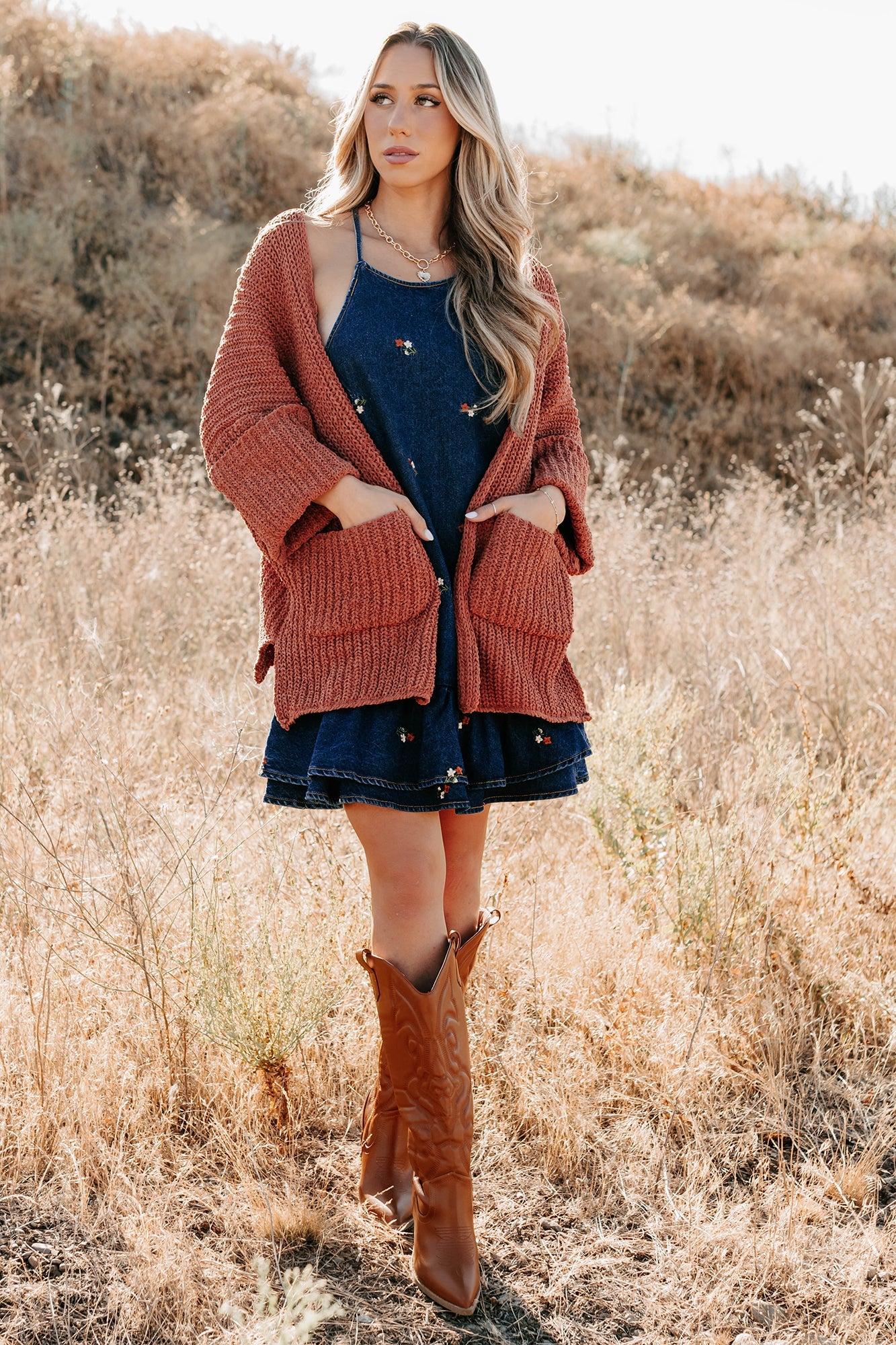 Quiet Times Cuffed Sleeve POL Cardigan (Brick)