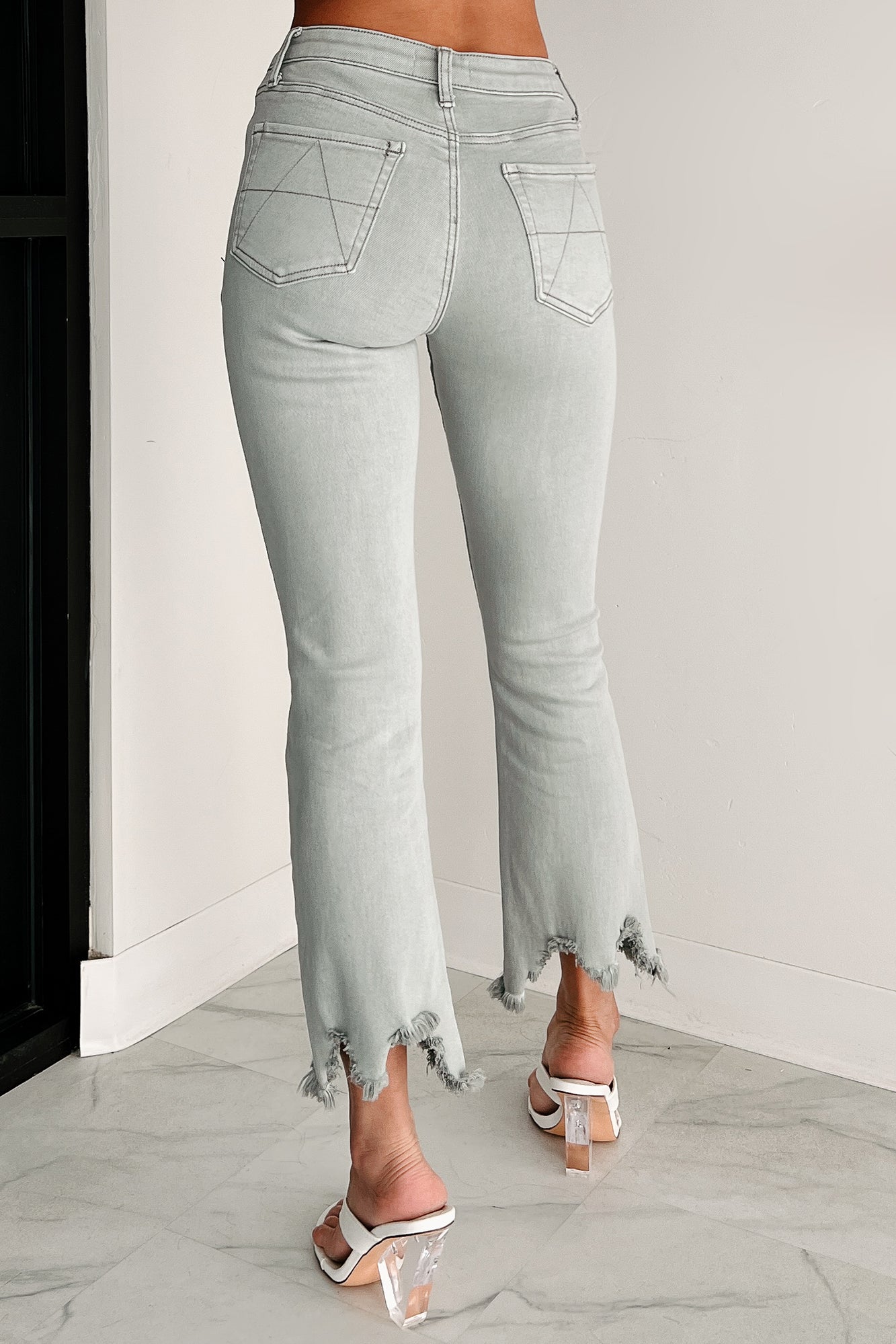 Tulsa Mid Rise Tummy Control Special A Kick Flare Jeans (Light Grey)