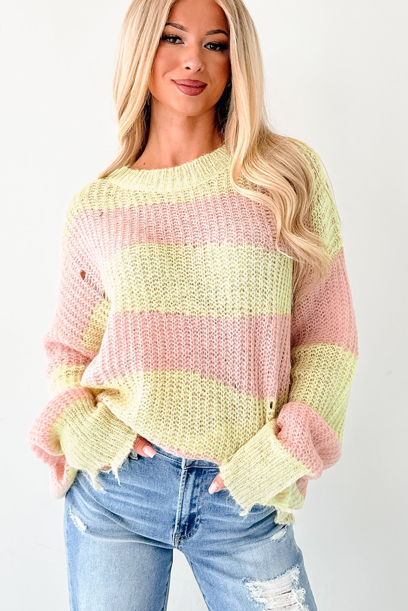 The Soft Life Signature 8 Striped Knit Pullover (Lime/Pink)