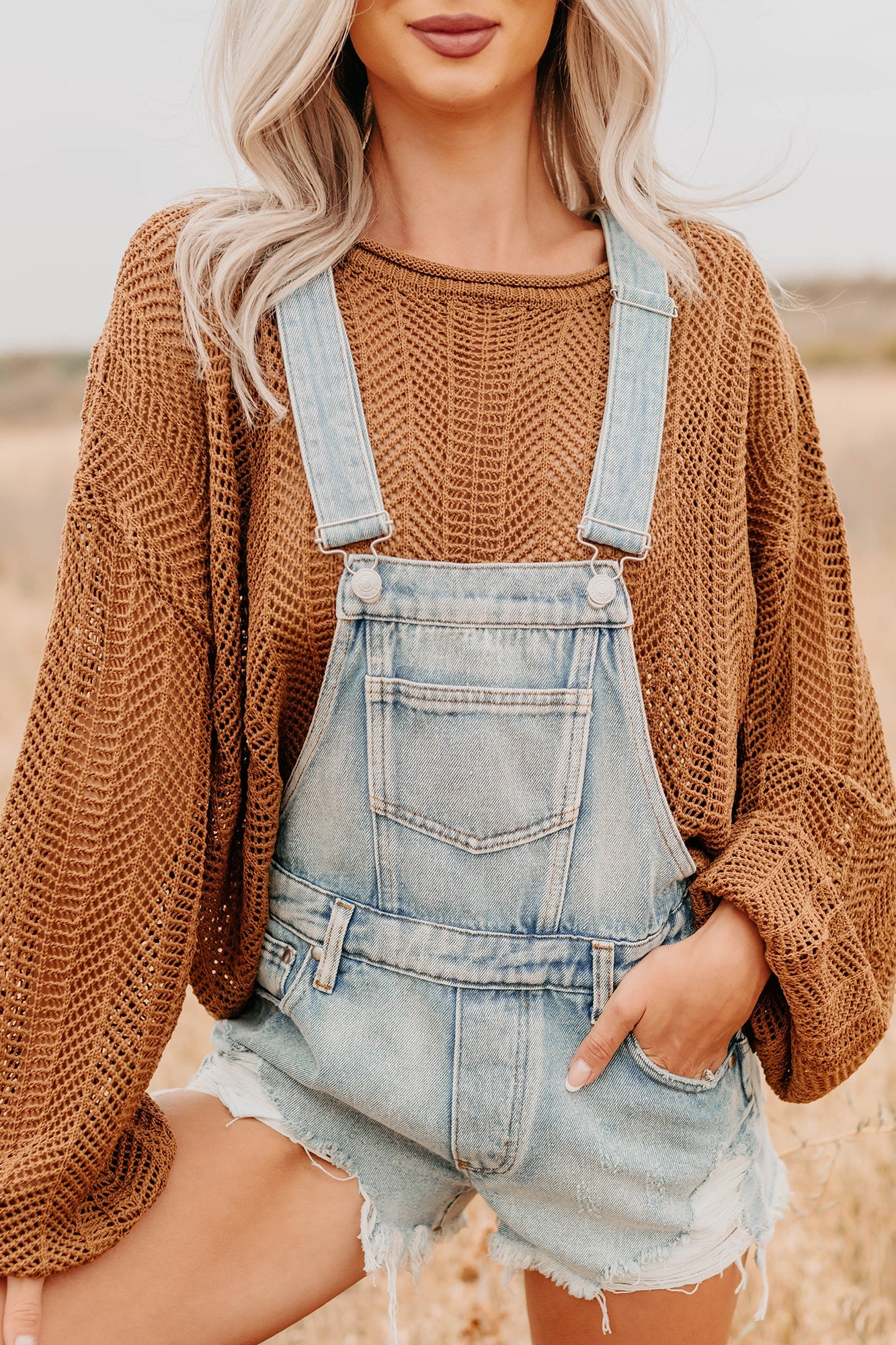 Lost On Purpose Distressed Signature 8 Overall Shorts (Light Denim)