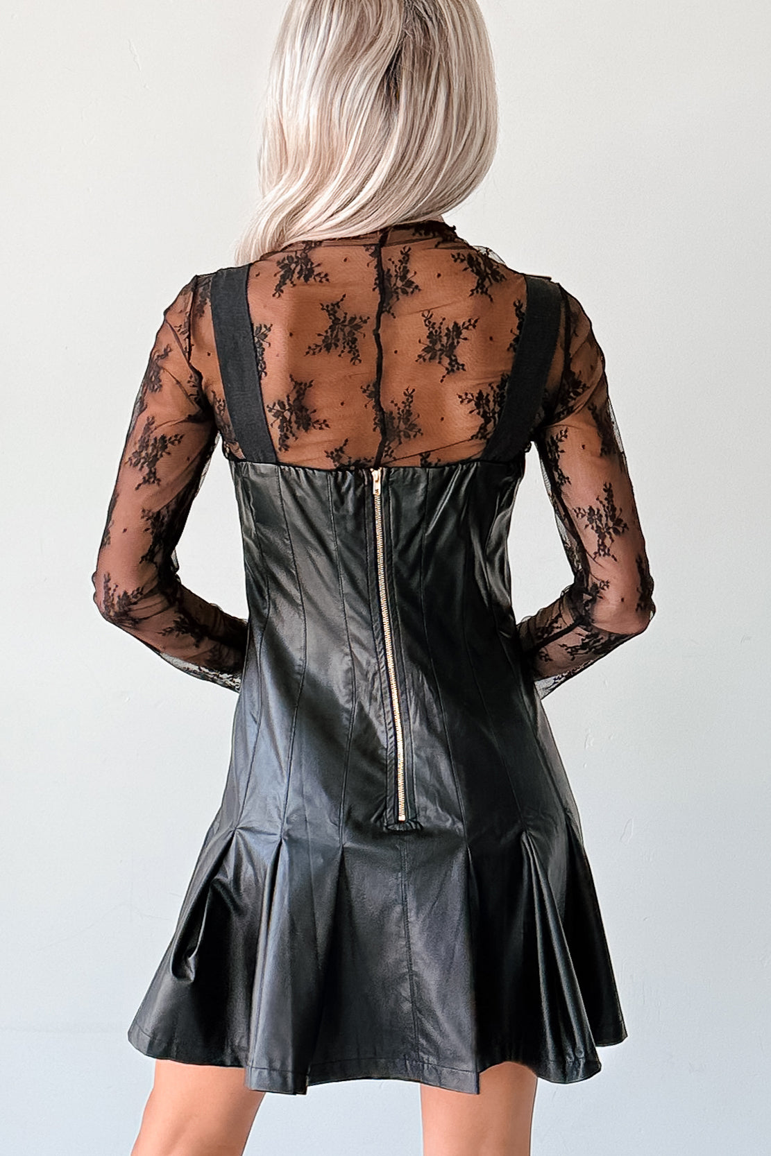 One Of None Pleated Faux Leather Dress (Black)