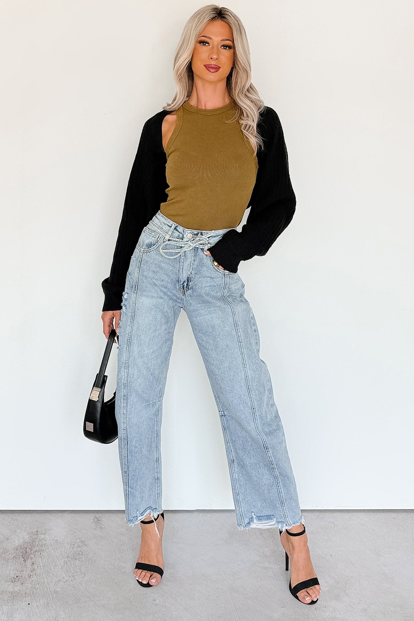 Solara High Rise Waist Tie Saige Denim Barrel Jeans (Light Wash)