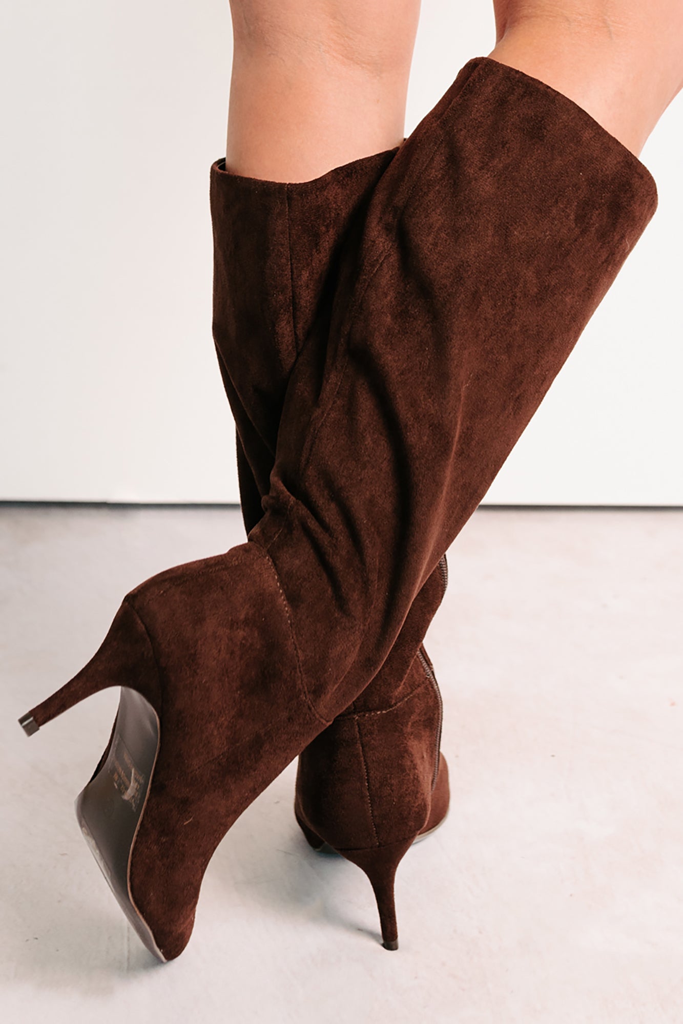 Staying Strong Faux Suede Stiletto Heel Boots (Brown)